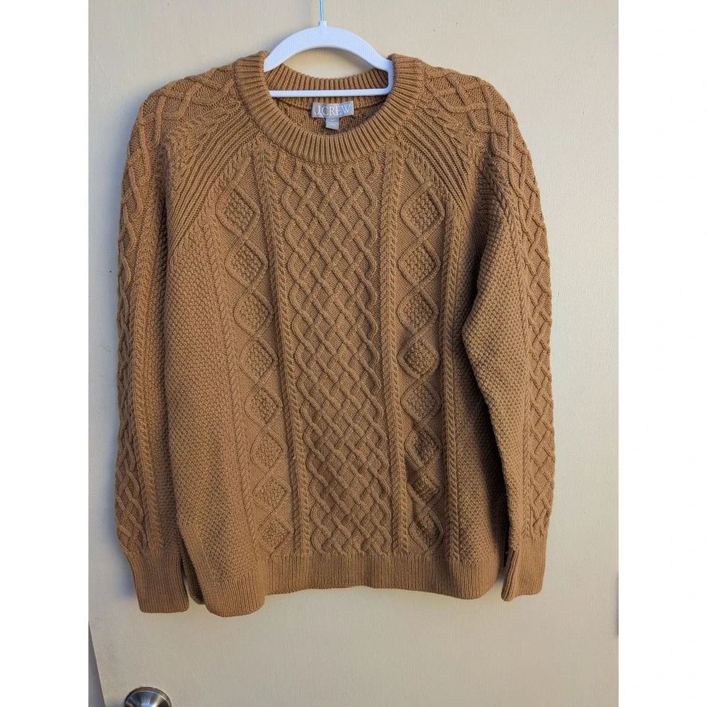 NWT J. Crew Cotton Cable Knit Sweater Camel Tan Women's XS